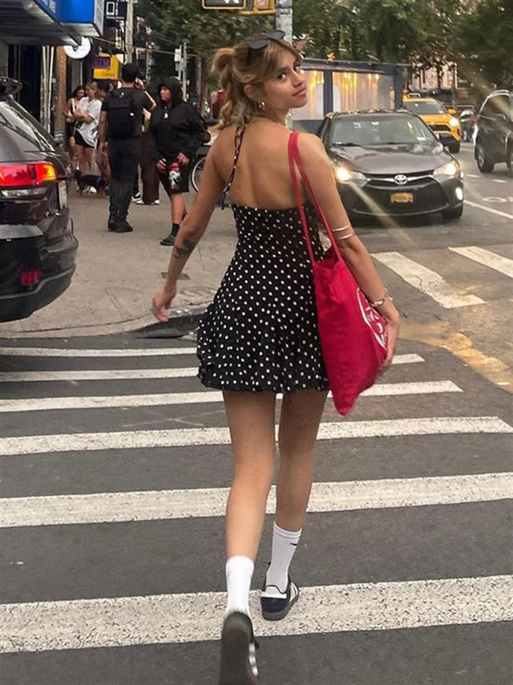 Robe Mini à Pois Halter Dos Nu