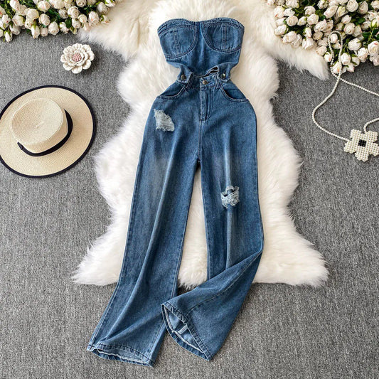Combinaison bustier en denim