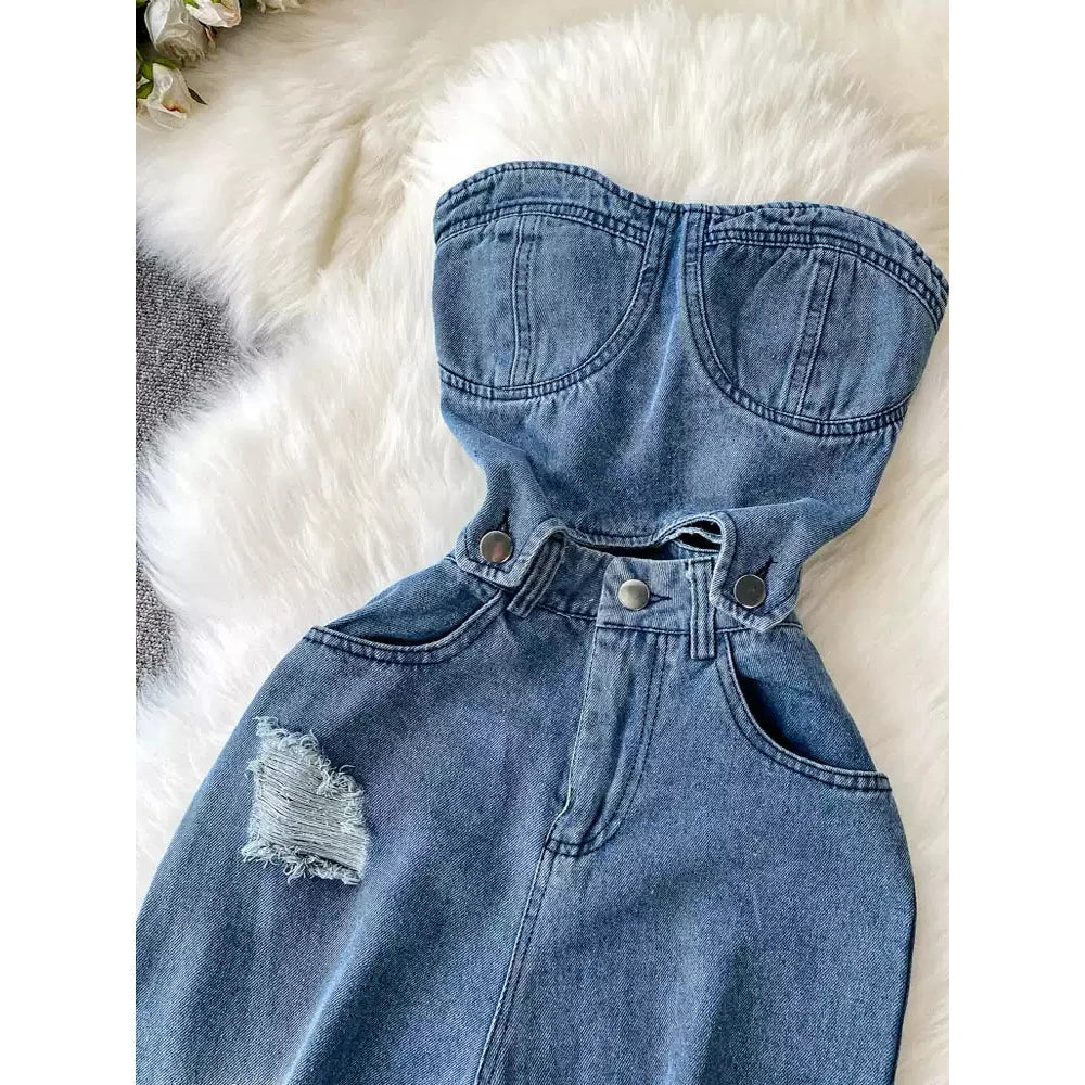 Combinaison bustier en denim