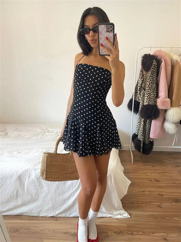 Robe Mini à Pois Halter Dos Nu