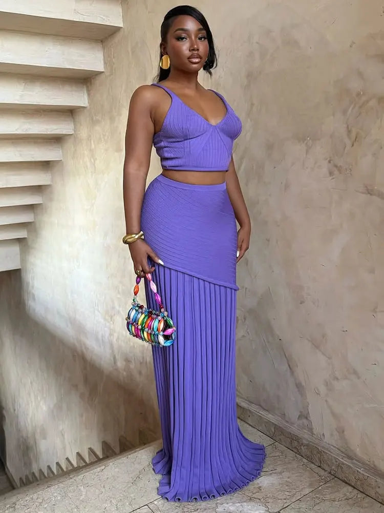 Crop Top et Jupe Longue Plissée