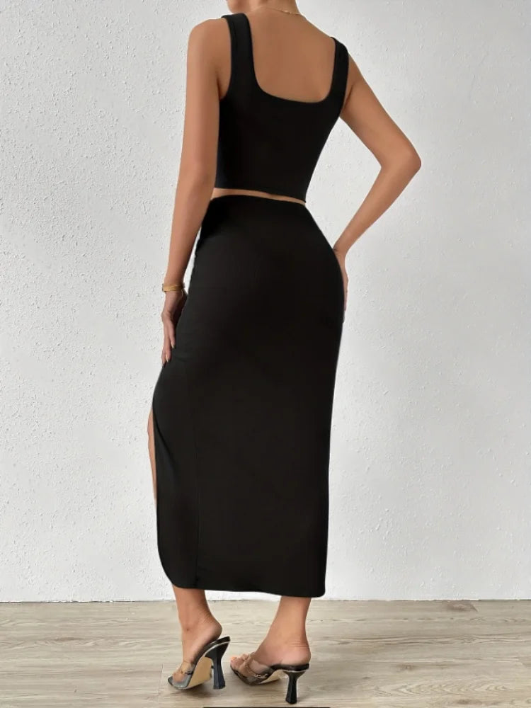 Top Sans Manches & Jupe Longue Fendue