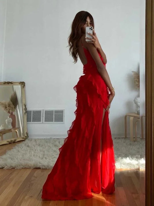 Robe Longue Été 2024 Mousseline Sexy Bretelles Style Vacances Élégante