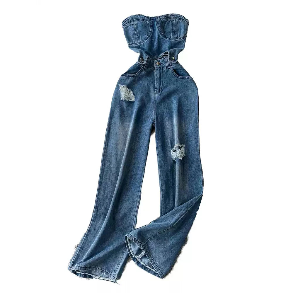 Combinaison bustier en denim