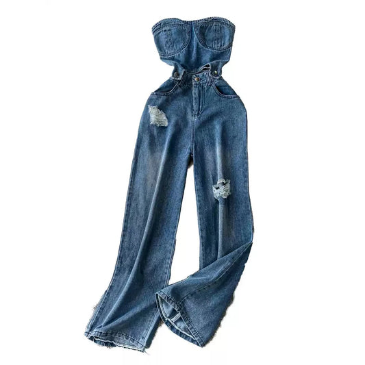 Combinaison bustier en denim