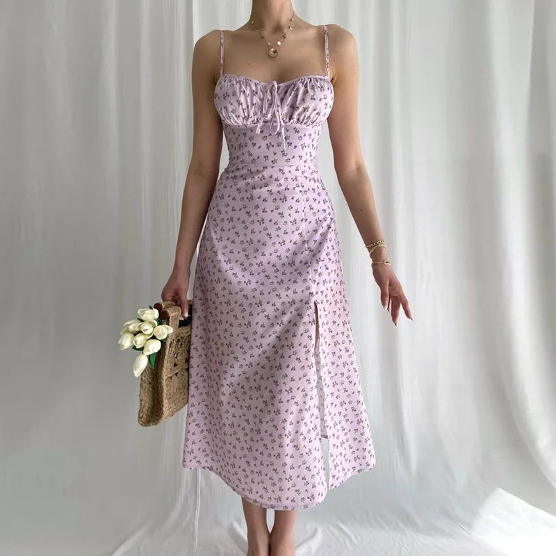 Robe longue fleurie bohème chic - Robe d'été romantique à bretelles