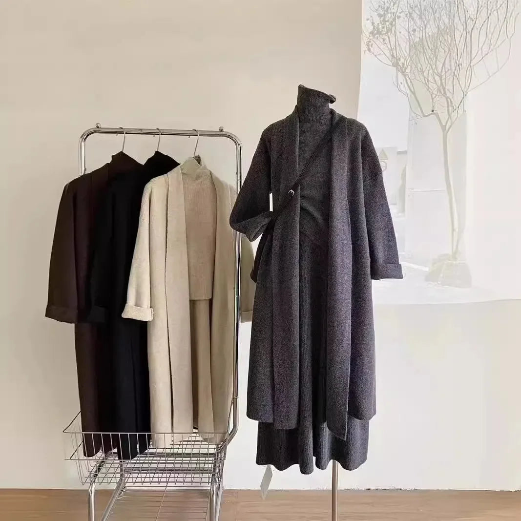 Ensemble 3 Pièces - Pull Long, Robe Tricot & Cardigan