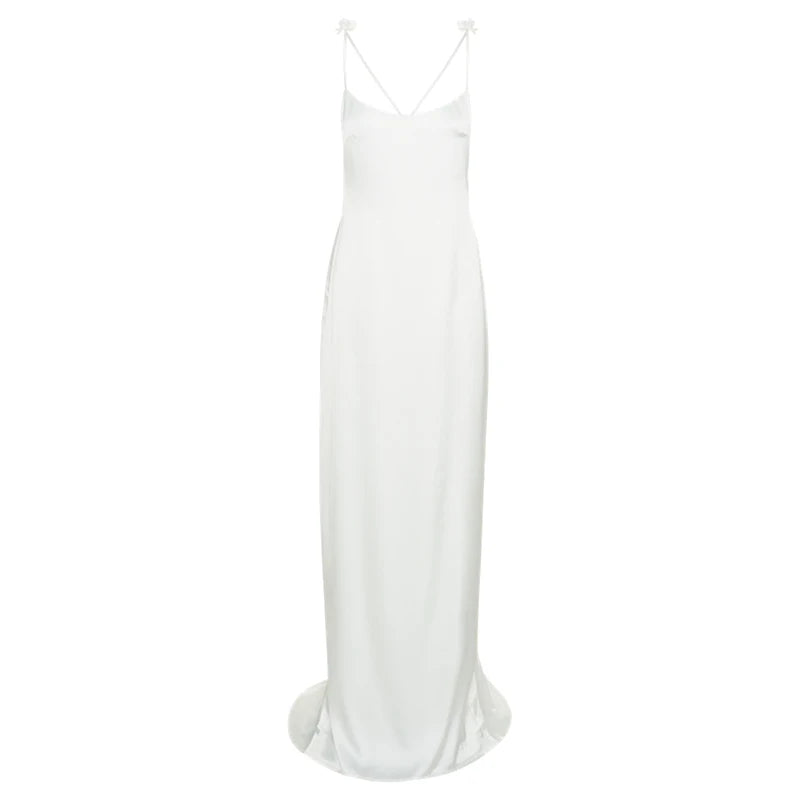 Robe Longue Blanche Satin Romance Floral